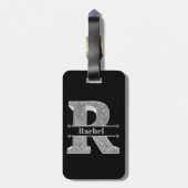 Personalisiert R Initial Silver Monogram Ihr Name Gepäckanhänger (Rückseite vertikal)