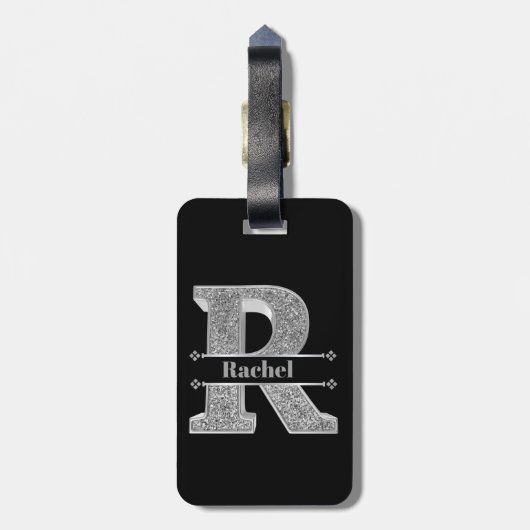 Personalisiert R Initial Silver Monogram Ihr Name Gepäckanhänger (Rückseite vertikal)