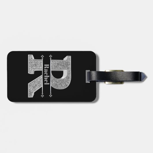 Personalisiert R Initial Silver Monogram Ihr Name Gepäckanhänger (Rückseite horizontal)