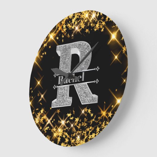 Personalisiert R Initial Silver Monogram Ihr Name Große Wanduhr (Winkel)