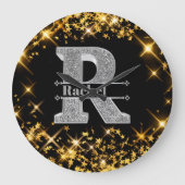 Personalisiert R Initial Silver Monogram Ihr Name Große Wanduhr (Vorderseite)