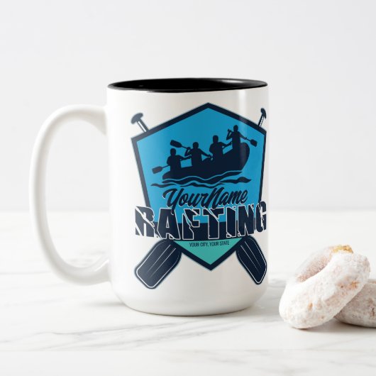 Personalisiert Rafting Whitewater River Adventure Zweifarbige Tasse (Mit Donut)