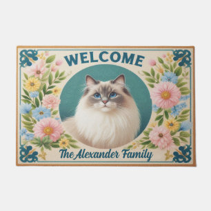 Personalisiert Ragdoll Chat Serenity Floral Willko Fußmatte