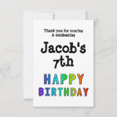 Personalisiert Rainbow Birthday Dankeskarte (Vorderseite)