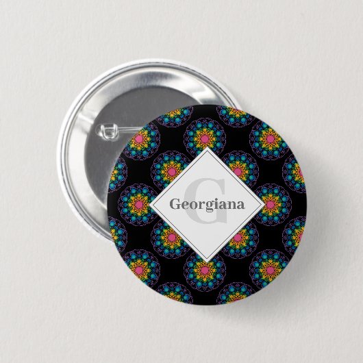 Personalisiert Rainbow Floral Polka Dot Mandala Button (Vorne & Hinten)