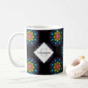 Personalisiert Rainbow Floral Polka Dot Mandala Kaffeetasse