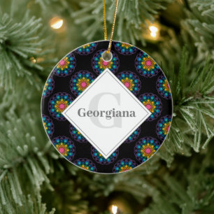 Personalisiert Rainbow Floral Polka Dot Mandala Keramik Ornament