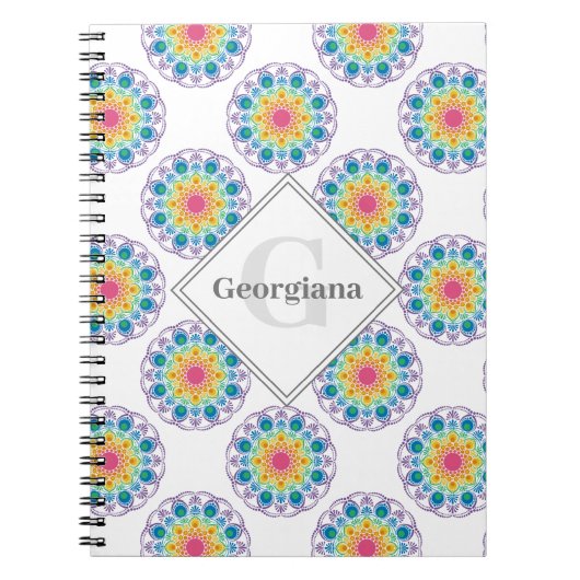 Personalisiert Rainbow Floral Polka Dots Mandala Notizblock (Vorderseite)