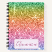 Personalisiert Rainbow Glam Glitzer Sketchbook Notizblock (Vorderseite)