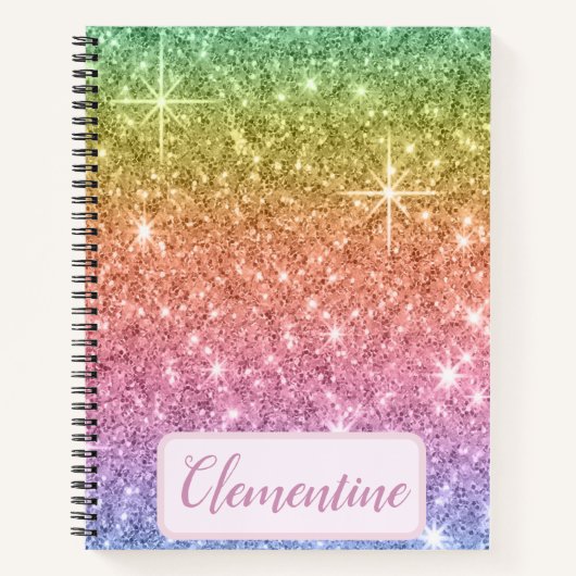 Personalisiert Rainbow Glam Glitzer Sketchbook Notizblock (Vorderseite)
