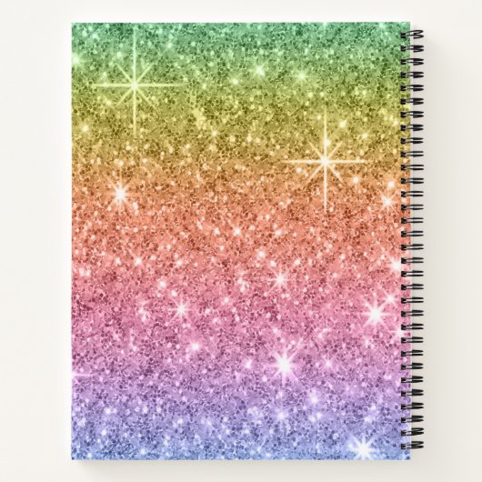 Personalisiert Rainbow Glam Glitzer Sketchbook Notizblock (Rückseite)