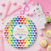 Personalisiert Rainbow Hearts Birthday Pappteller (Party)