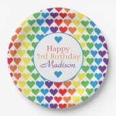 Personalisiert Rainbow Hearts Birthday Pappteller (Vorderseite)