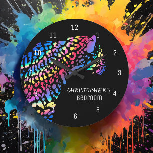 Personalisiert Rainbow Jaguar Bedroom Clock Große Wanduhr