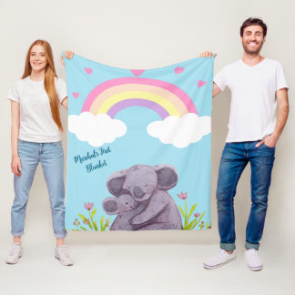 Personalisiert Rainbow Koala Animal Fleece Blanket