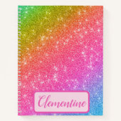 Personalisiert Rainbow Starry Glitzer Sketchbook Notizblock (Vorderseite)