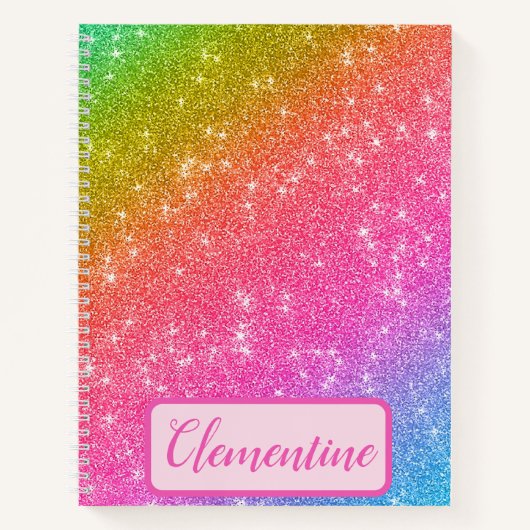 Personalisiert Rainbow Starry Glitzer Sketchbook Notizblock (Vorderseite)