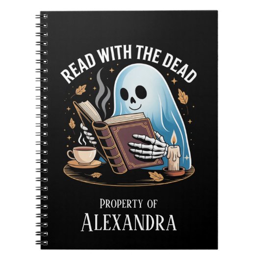 Personalisiert Reading Journal Spooky Ghost Skelet Notizblock (Vorderseite)