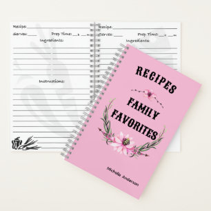 Personalisiert Recipe Organizer Notebook: Blumenko Notizblock