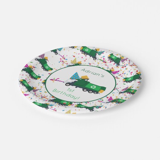 Personalisiert Recycelnd Garbage Truck Party Muste Pappteller (Schrägansicht)