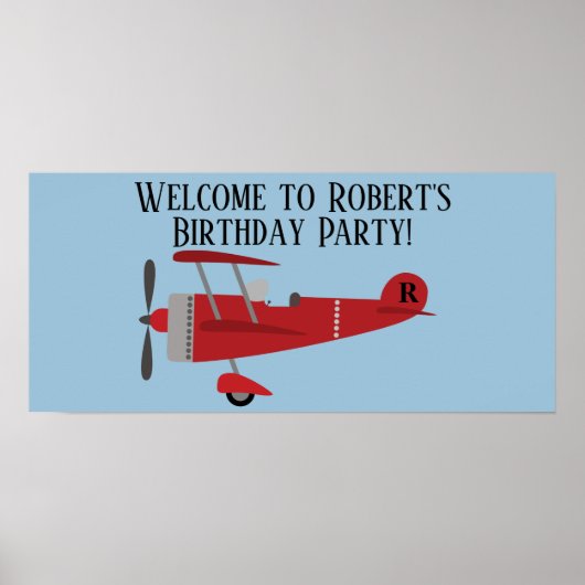 Personalisiert Red Airplane Blue Birday Party Poster (Vorne)
