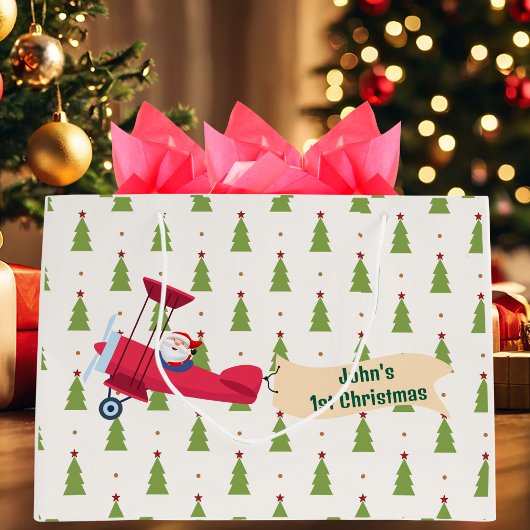 Personalisiert, Red Airplane & Santa, erste Weihna Große Geschenktüte