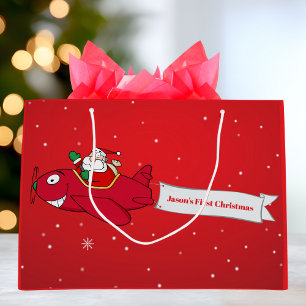 Personalisiert, Red Airplane & Santa, erste Weihna Große Geschenktüte