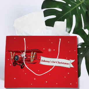Personalisiert, Red Airplane & Santa, erste Weihna Große Geschenktüte