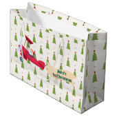 Personalisiert, Red Airplane & Santa, erste Weihna Große Geschenktüte (Vorderseite Schrägansicht)