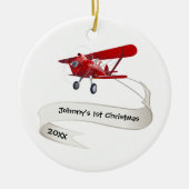 Personalisiert, Red Airplane & Santa, erste Weihna Keramik Ornament (Vorne)