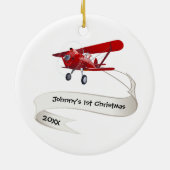 Personalisiert, Red Airplane & Santa, erste Weihna Keramik Ornament (Hinten)