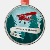 Personalisiert, Red Airplane & Santa, erste Weihna Ornament Aus Metall (Vorne)