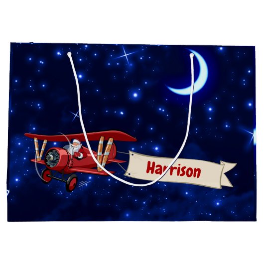 Personalisiert, Red Airplane & Santa, Frohe Weihna Große Geschenktüte (Rückseite)