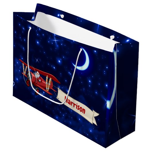 Personalisiert, Red Airplane & Santa, Frohe Weihna Große Geschenktüte (Vorderseite Schrägansicht)