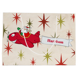 Personalisiert, Red Airplane & Santa, Frohe Weihna Große Geschenktüte