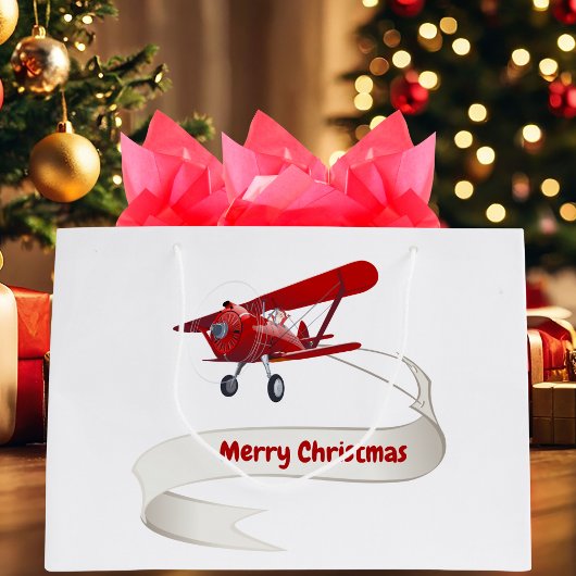 Personalisiert, Red Airplane & Santa, Frohe Weihna Große Geschenktüte