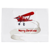 Personalisiert, Red Airplane & Santa, Frohe Weihna Große Geschenktüte (Rückseite)
