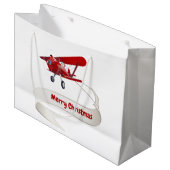 Personalisiert, Red Airplane & Santa, Frohe Weihna Große Geschenktüte (Vorderseite Schrägansicht)
