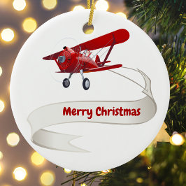 Personalisiert, Red Airplane & Santa, Frohe Weihna Keramik Ornament