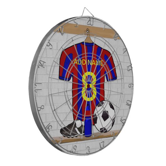 Personalisiert Red and Blue Football Soccer Jersey Dartscheibe (Vorderseite Links)