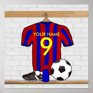 Personalisiert Red and Blue Football Soccer Jersey Poster