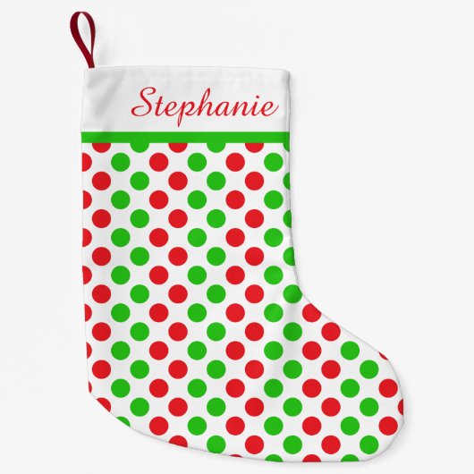 Personalisiert Red and Green Polka Dot Weihnachten Kleiner Weihnachtsstrumpf (Vorderseite)