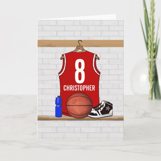 Personalisiert Red and White Basketball Jersey Karte (Vorderseite)
