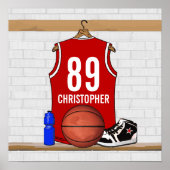 Personalisiert Red and White Basketball Jersey Poster (Vorne)
