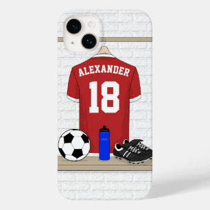 Personalisiert Red and White Football Soccer Jerse Case-Mate iPhone 14 Plus Hülle