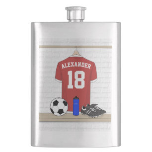 Personalisiert Red and White Football Soccer Jerse Flachmann