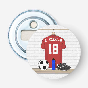 Personalisiert Red and White Football Soccer Jerse Flaschenöffner
