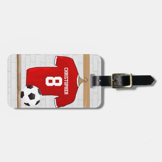 Personalisiert Red and White Football Soccer Jerse Gepäckanhänger (Vorderseite horizontal)