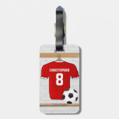 Personalisiert Red and White Football Soccer Jerse Gepäckanhänger (Rückseite vertikal)