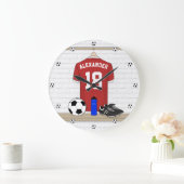 Personalisiert Red and White Football Soccer Jerse Große Wanduhr (Zuhause)